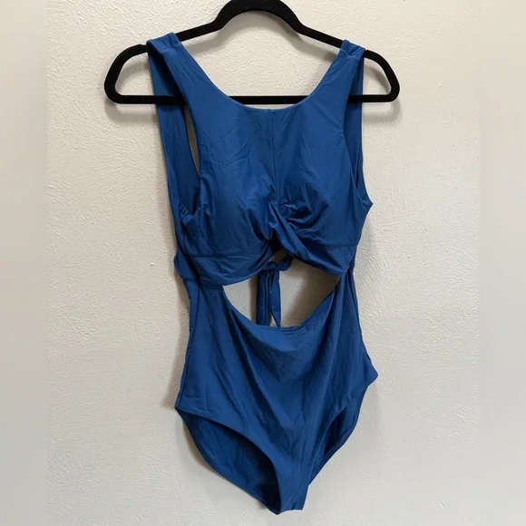 NWOT prAna Corinne One Piece Swimsuit Indigo Blue Size Medium Cut Out High Neck - Picture 6 of 9